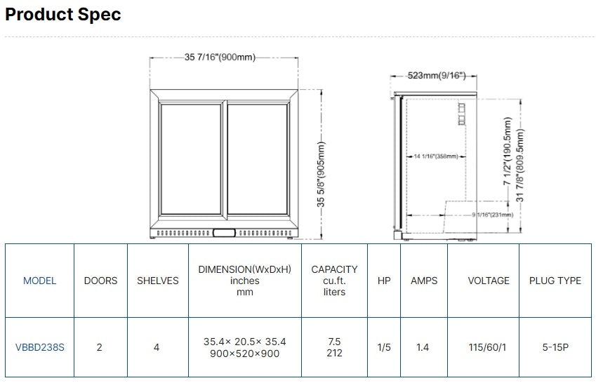 Vitlife Two Sliding Door Backbar Cooler - VBBD238S