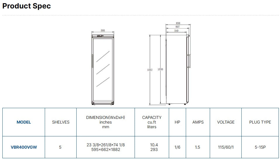 Vitlife Upright Ventilated Chiller - Glass Door - VBR400VGW