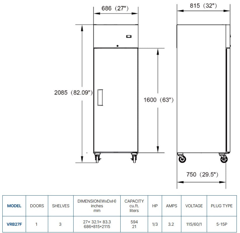 Vitlife Bottom Mounted Solid Door Freezer - VRB27F