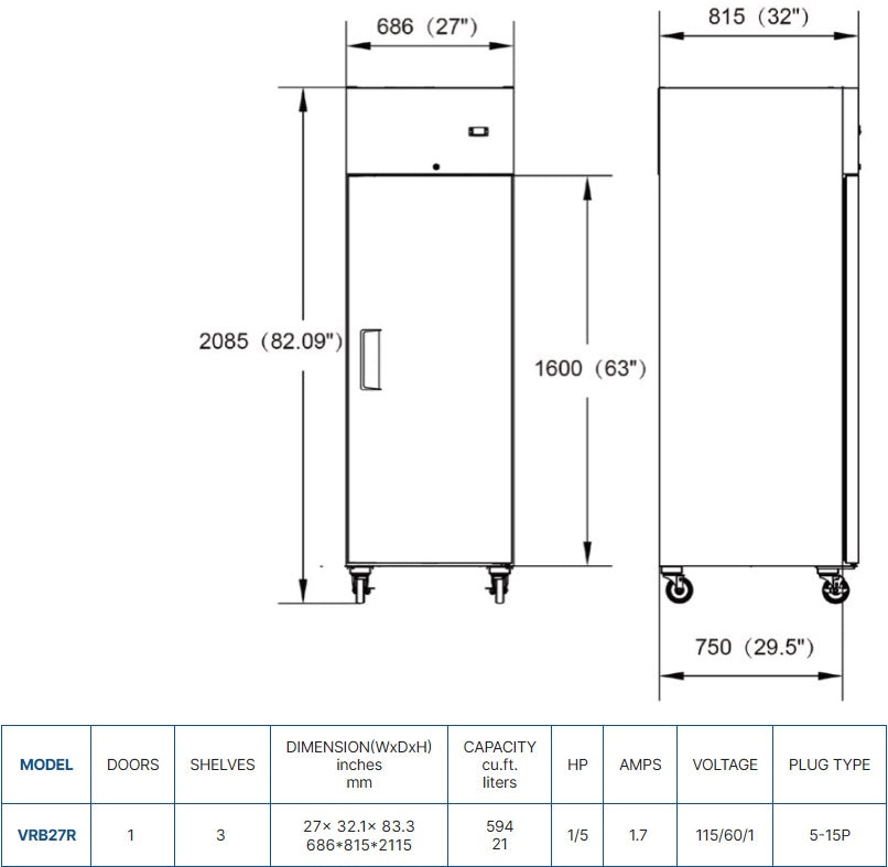 Vitlife Bottom Mounted Solid Door Refrigerator - VRB27R