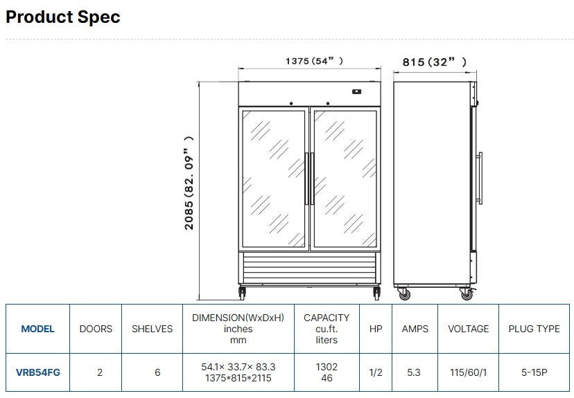 Vitlife Bottom Mounted Glass Double Door Freezer - VRB54FG