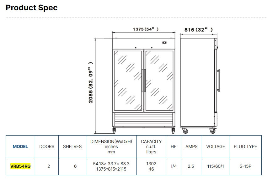 Vitlife Bottom Mounted Glass Double Door Refrigerator - VRB54RG
