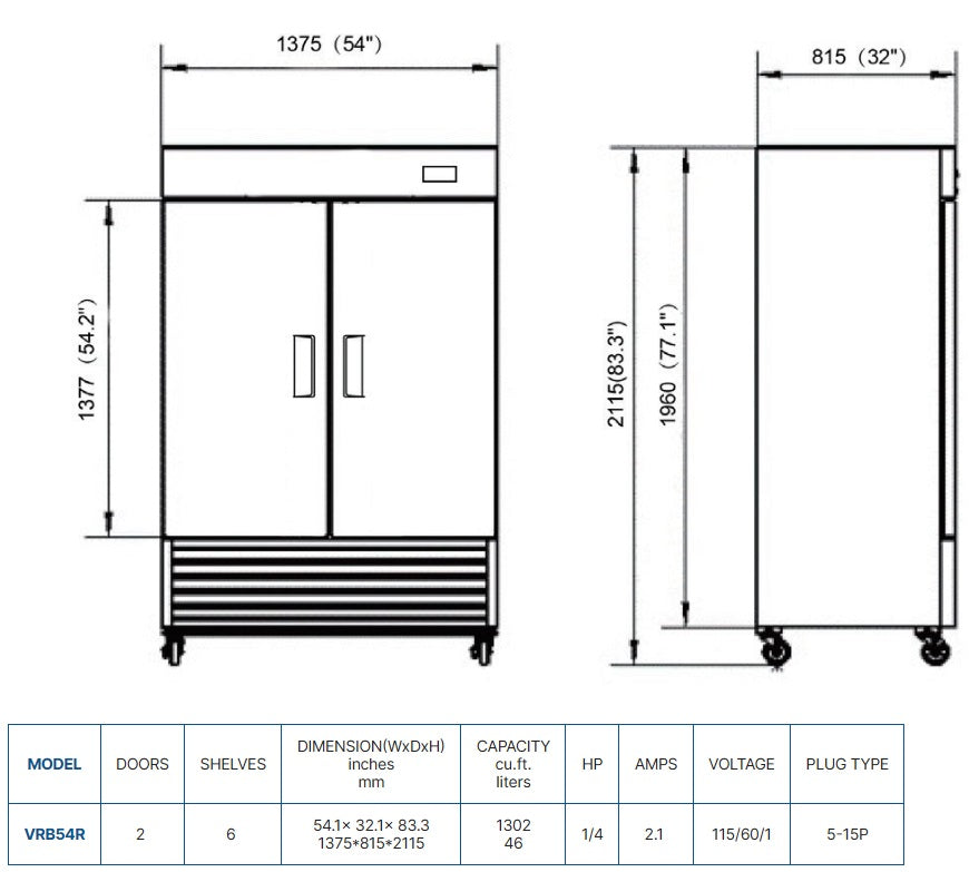 Vitlife Bottom Mounted Solid Double Door Refrigerator - VRB54R