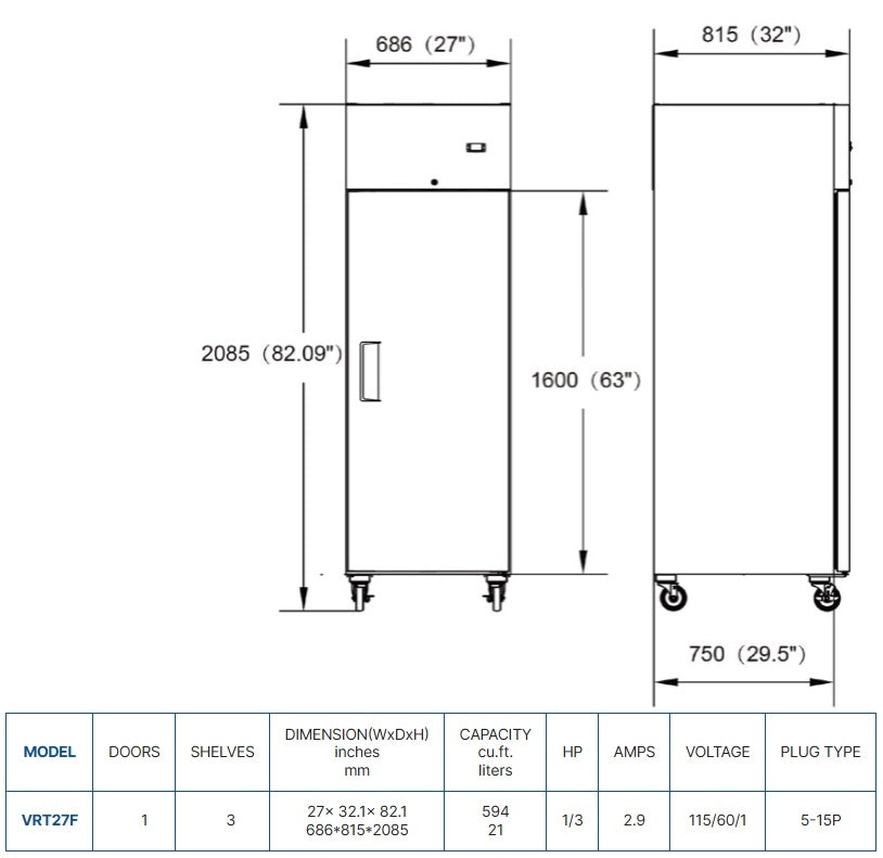 Vitlife Top Mounted Solid Door Freezer - VRT27F