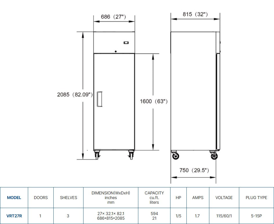 Vitlife Top Mounted Solid Door Refrigerator - VRT27R
