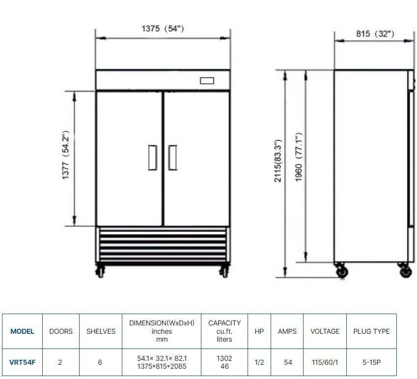 Vitlife Top Mounted Solid Double Door Freezer - VRT54F