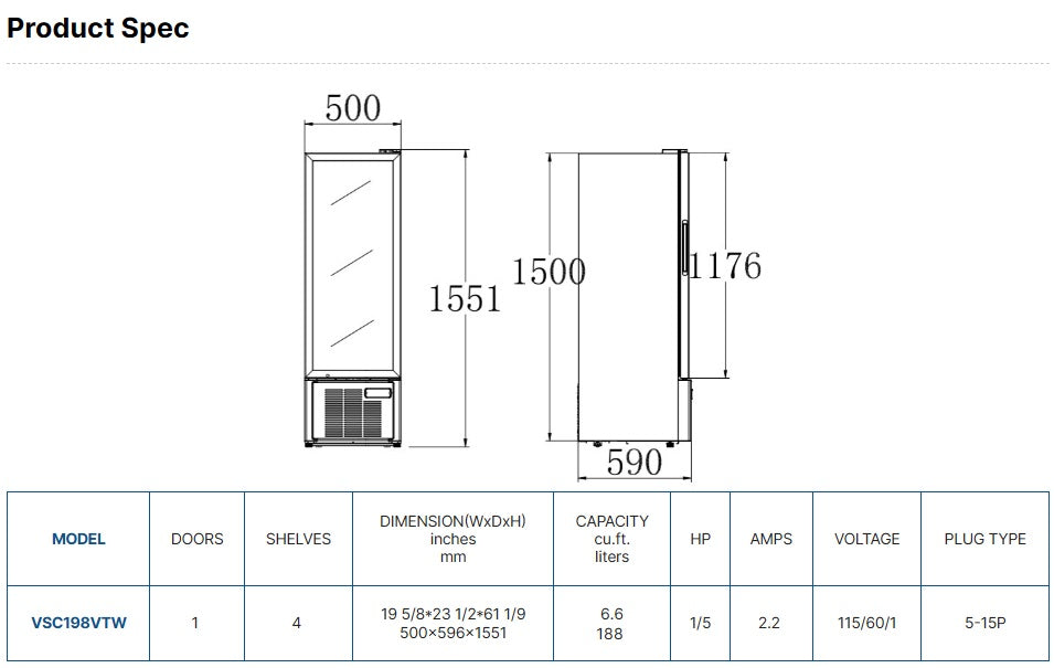 Vitlife Merchandising Swing Glass Door Refrigerator - One Door - VSC198VTW