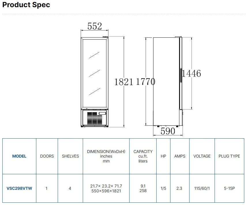 Vitlife Merchandising Swing Glass Door Refrigerator - One Door - VSC298VTW