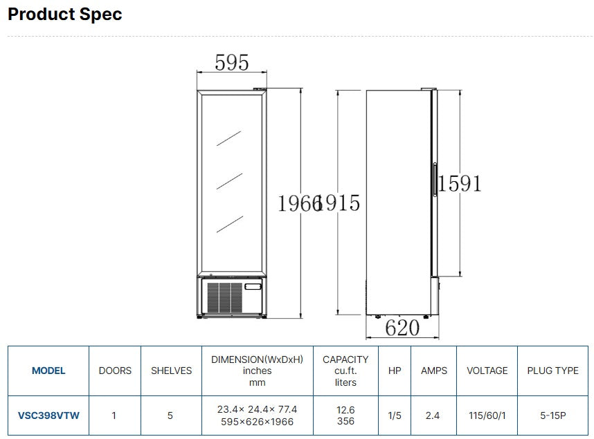 Vitlife Merchandising Swing Glass Door Refrigerator - One Door - VSC398VTW