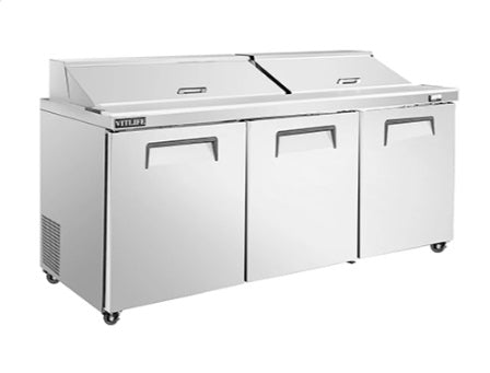 Vitlife Sandwich/Salad Prep Table - Three Door Mega Top - VSP72M