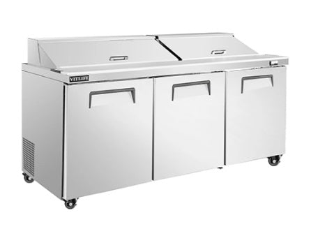 Vitlife Sandwich/Salad Prep Table - Three Door Standard Top - VSP72