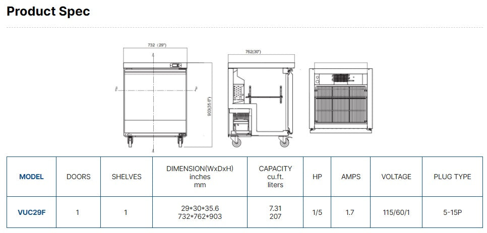 Vitlife Under Counter Freezer - One Door - VUC29F